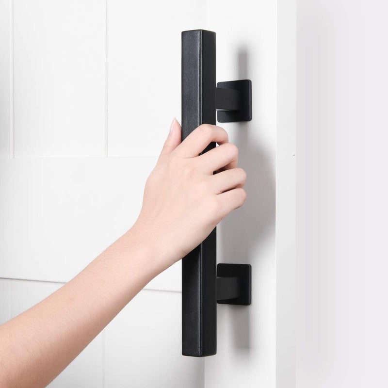 SMARTSTANDARD Heavy Duty 12" Pull and Flush Barn Door Handle Set, Large Rustic Two-Side Design, for Gates Garages Sheds Furniture, Solid Steel, Square, Black - Image 2